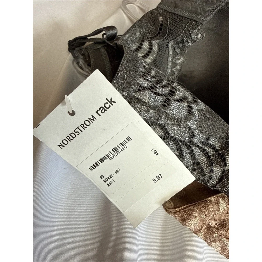 RENE ROFE NEW 38DD Bra Pink And Charcoal Lace Wire Light Padding Nordstrom NWT - Picture 4 of 6